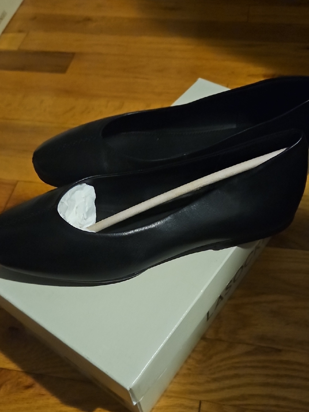 Women's Black Leather Slip-On Ballet Flats